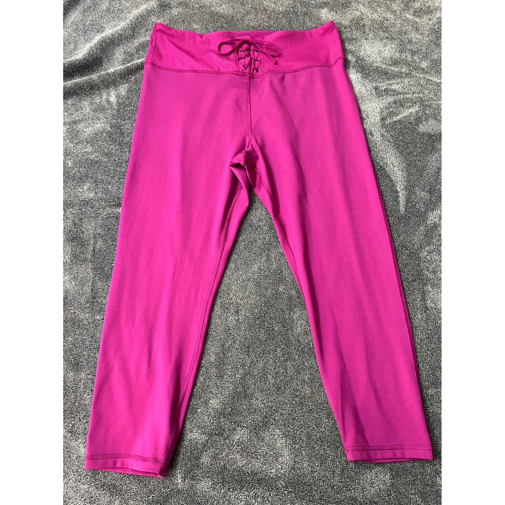 Victoria's Secret Magenta Pink Lace Up Ribbed Waistband Leggings Womens Size XL